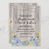 Floral Wedding Invitting Wood Rustic Lights Kaart (Voorkant / Achterkant)
