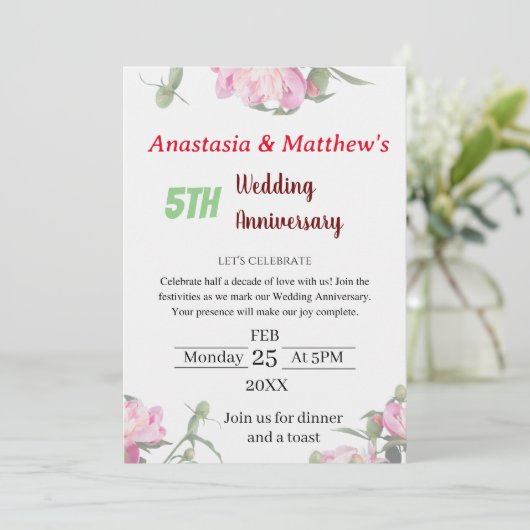 Floral Wedding Jubileum Uitnodiging (Staand voorkant)