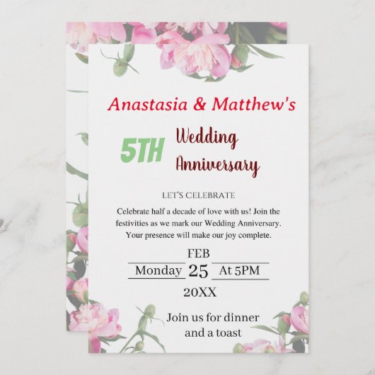 Floral Wedding Jubileum Uitnodiging (Voorkant / Achterkant)