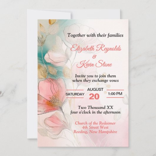  Floral Wedding Kaart (Voorkant)