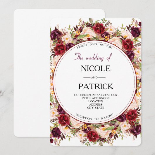 Floral Wedding Kaart (Voorkant / Achterkant)