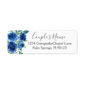 Floral Wedding Label Navy Blue White Waterverf (Voorkant)