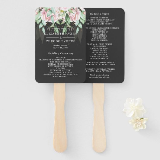 Floral Wedding Luxury Black en Pink Handwaaier (Voorkant en achterkant)