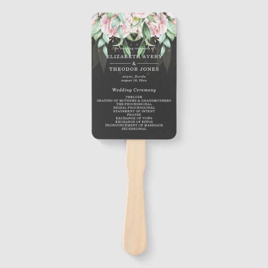 Floral Wedding Luxury Black en Pink Handwaaier (Voorkant)