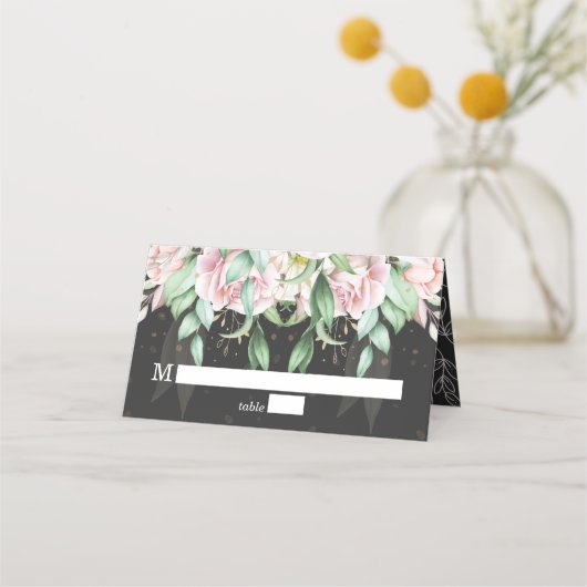 Floral Wedding Luxury Black en Pink Plaatskaartje (Voorkant)