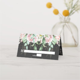 Floral Wedding Luxury Black en Pink Plaatskaartje