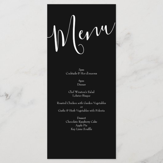 Floral Wedding Menu Black & White Peony Roos (Voorkant)