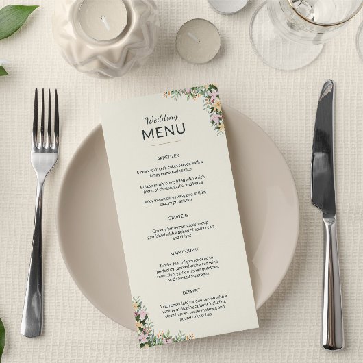 Floral wedding menu - boho style