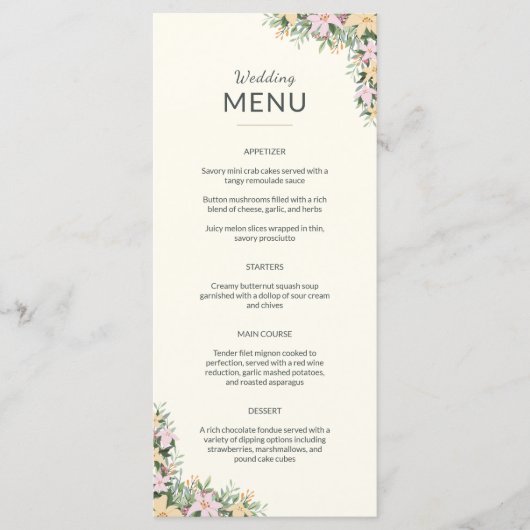 Floral wedding menu - boho style (Voorkant)