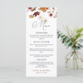 Floral Wedding Menu Burgundy Boho Herfst (Staand voorkant)