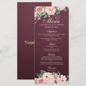 Floral Wedding Menu Elegant Burgundy Waterverf (Voorkant / Achterkant)