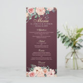 Floral Wedding Menu Elegant Burgundy Waterverf (Staand voorkant)