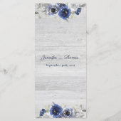 Floral Wedding Menu Navy Blue Silver Waterverf (Achterkant)