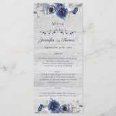 Floral Wedding Menu Navy Blue Silver Waterverf (Voorkant)