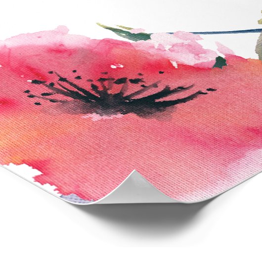 Floral Wedding Menu Navy Waterverf Poster (Hoek)