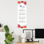 Floral Wedding Menu Navy Waterverf Poster (Thuiskantoor)