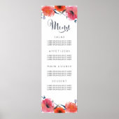 Floral Wedding Menu Navy Waterverf Poster (Voorkant)