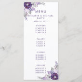 Floral Wedding Menu Paarse en Zilverige Waterverf (Voorkant)