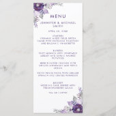 Floral Wedding Menu Paarse en Zilverige Waterverf (Voorkant)