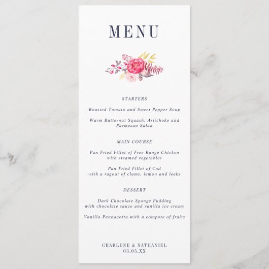 Floral Wedding Menu voor vruchtbare chemicaliën (Voorkant)