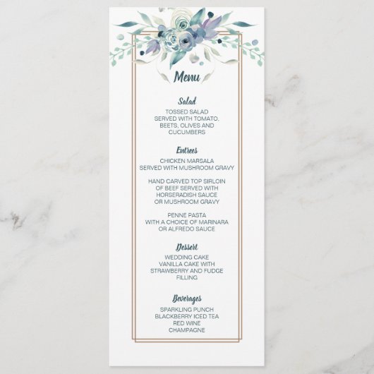 Floral Wedding-menukaart voor Zachte Waterverf Menu (Voorkant)