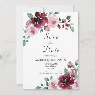 Floral Wedding met Bourgogne en Roos Dusty Save th Kaart