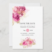 Floral Wedding met roze en gouden Waterverf Save The Date (Voorkant)
