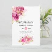 Floral Wedding met roze en gouden Waterverf Save The Date (Staand voorkant)