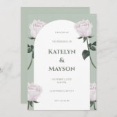 Floral Wedding met roze en groene Waterverf Kaart (Voorkant / Achterkant)