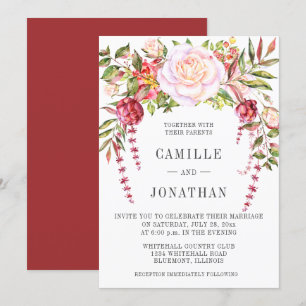 Floral Wedding met roze en groene Waterverf Kaart