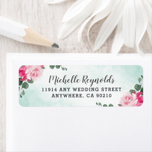 Floral Wedding met roze groene en zilveren Waterve Etiket (Insitu)