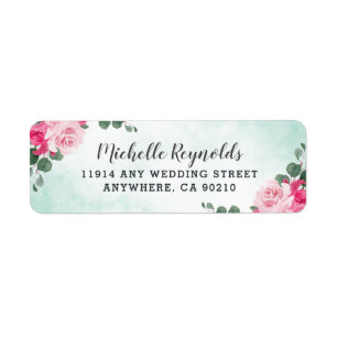 Floral Wedding met roze groene en zilveren Waterve Etiket
