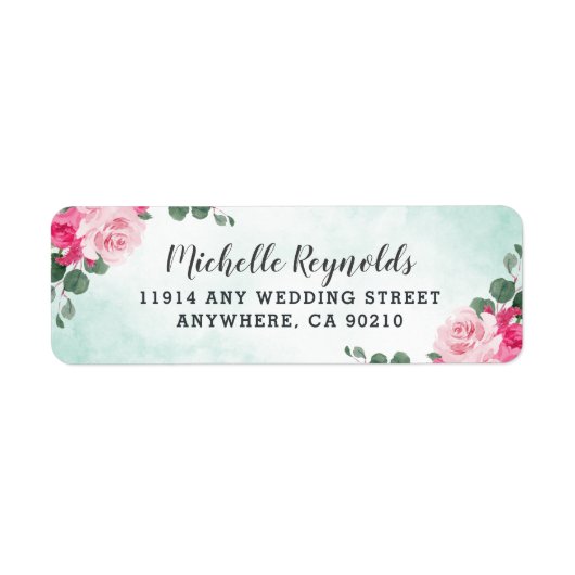 Floral Wedding met roze groene en zilveren Waterve Etiket (Voorkant)