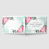 Floral Wedding met roze groene en zilveren Waterve Gastenboek (Volledig)