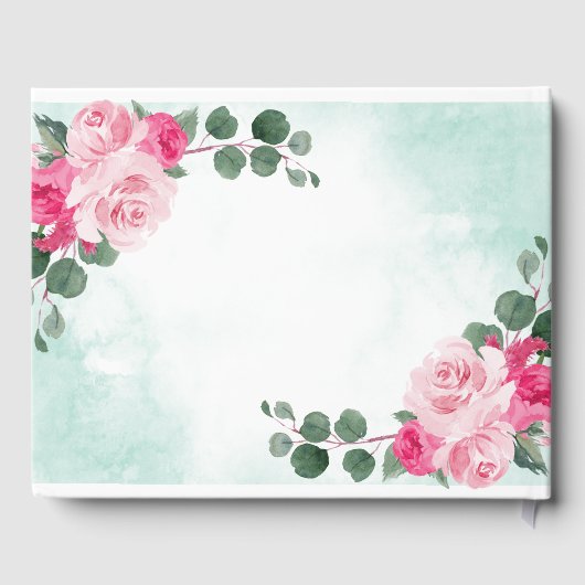 Floral Wedding met roze groene en zilveren Waterve Gastenboek (Achterkant)