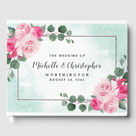 Floral Wedding met roze groene en zilveren Waterve Gastenboek