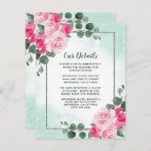 Floral Wedding met roze groene en zilveren Waterve Informatiekaartje (Voorkant / Achterkant)