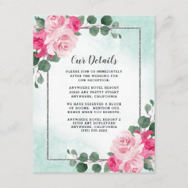 Floral Wedding met roze groene en zilveren Waterve Informatiekaartje