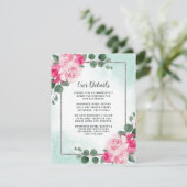 Floral Wedding met roze groene en zilveren Waterve Informatiekaartje (Staand voorkant)