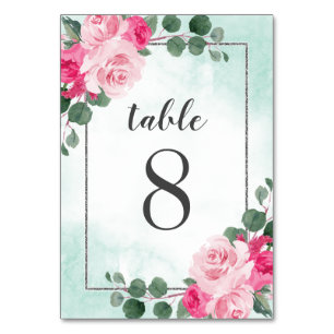 Floral Wedding met roze groene en zilveren Waterve Kaart
