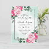 Floral Wedding met roze groene en zilveren Waterve Kaart (Staand voorkant)