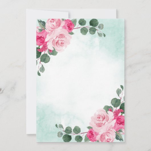 Floral Wedding met roze groene en zilveren Waterve Kaart (Achterkant)