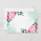 Floral Wedding met roze groene en zilveren Waterve RSVP Kaartje (Achterkant)