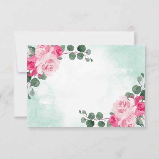 Floral Wedding met roze groene en zilveren Waterve RSVP Kaartje (Achterkant)