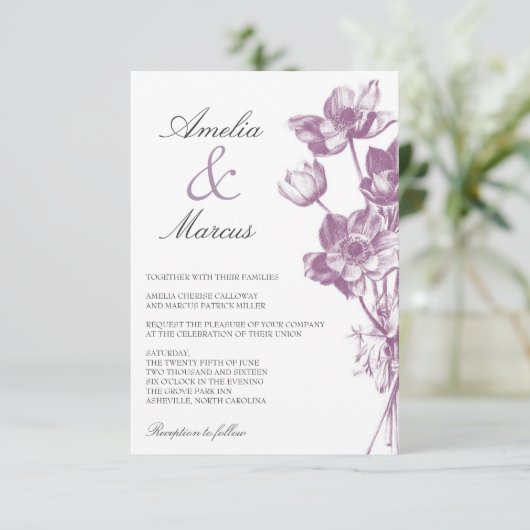 Floral Wedding Mini Uitnodiging / Wit (Staand voorkant)