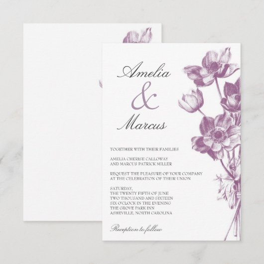 Floral Wedding Mini Uitnodiging / Wit (Voorkant / Achterkant)