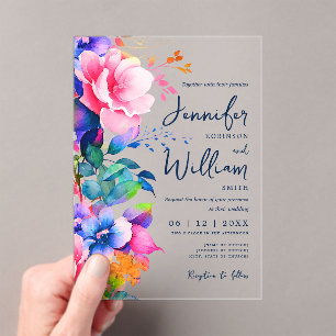 Floral Wedding Moderne Script Typografie Rainbow Acryl Uitnodigingen