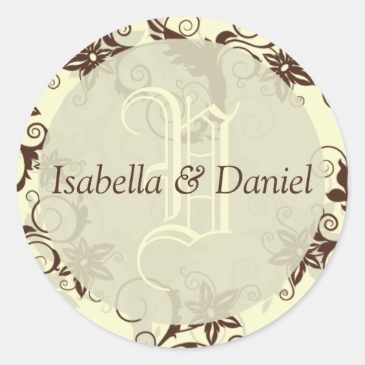  Floral Wedding Monogram Aangepaste Namen Ronde Sticker (Voorkant)