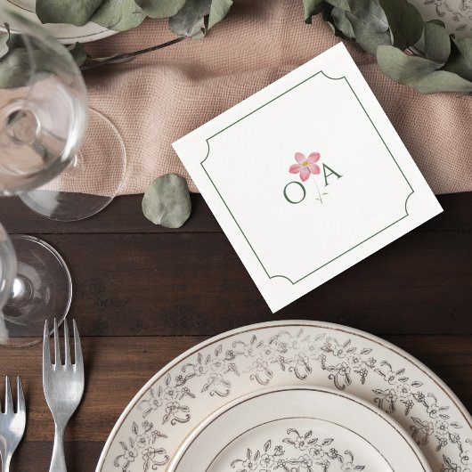 Floral Wedding Monogram Cocktail Napkin Servet