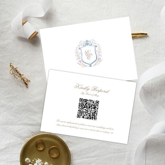 Floral Wedding Monogram Crest RSVP Card